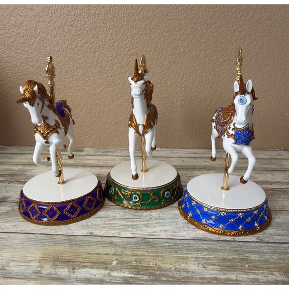 Hamilton Collection Jeweled Unicorn Carousel Collection Figurines 2004 Set of 3 - Picture 4 of 16